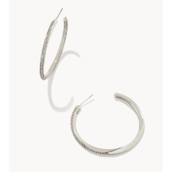 NWT! Kendra Scott Ella Silver Twist Hoop Earrings in White CZ - Picture 2 of 5